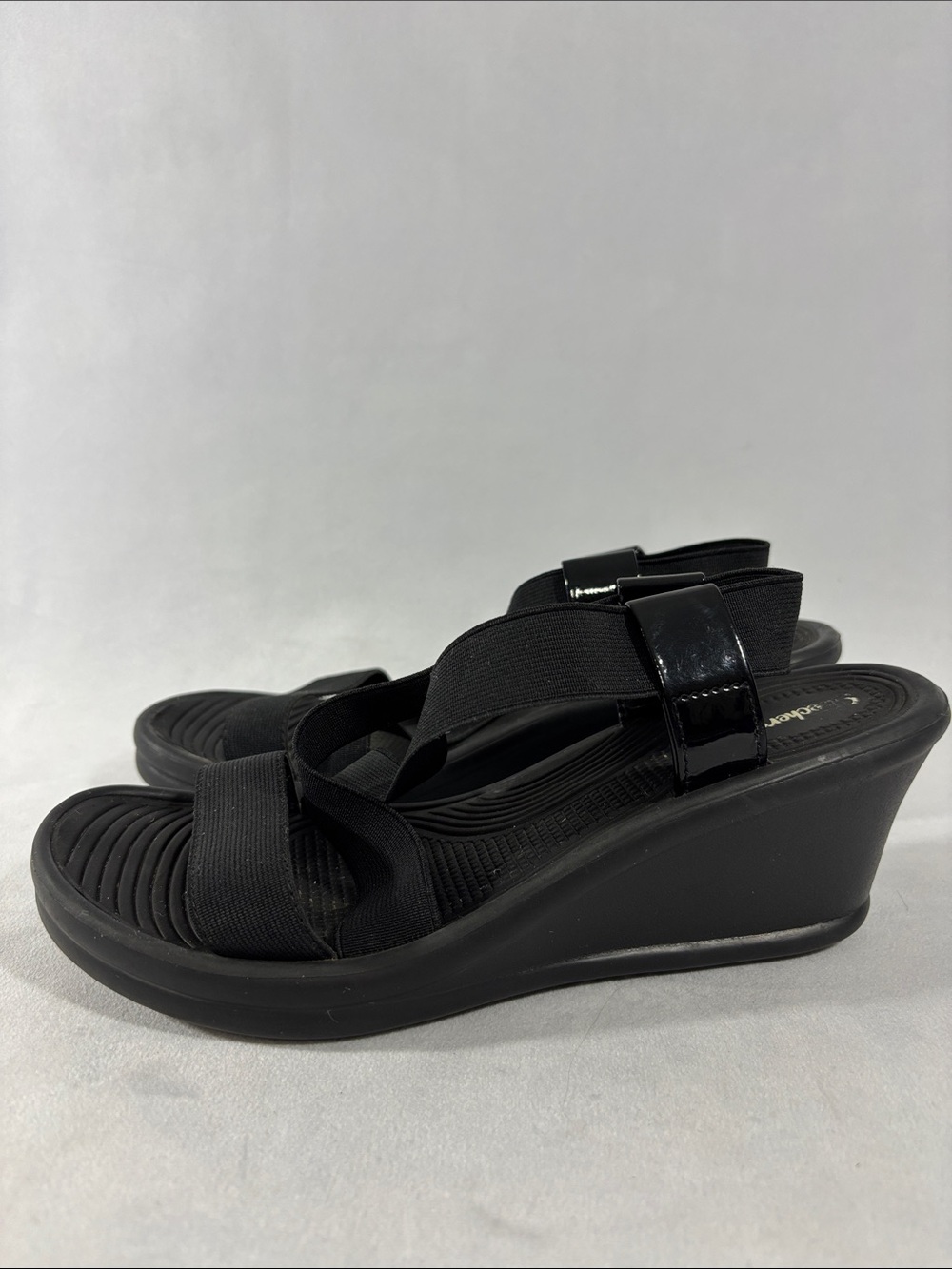 Skechers Sandals Rumblers Wedge Slingback Slip On Black Cali Strappy Women’s 8**